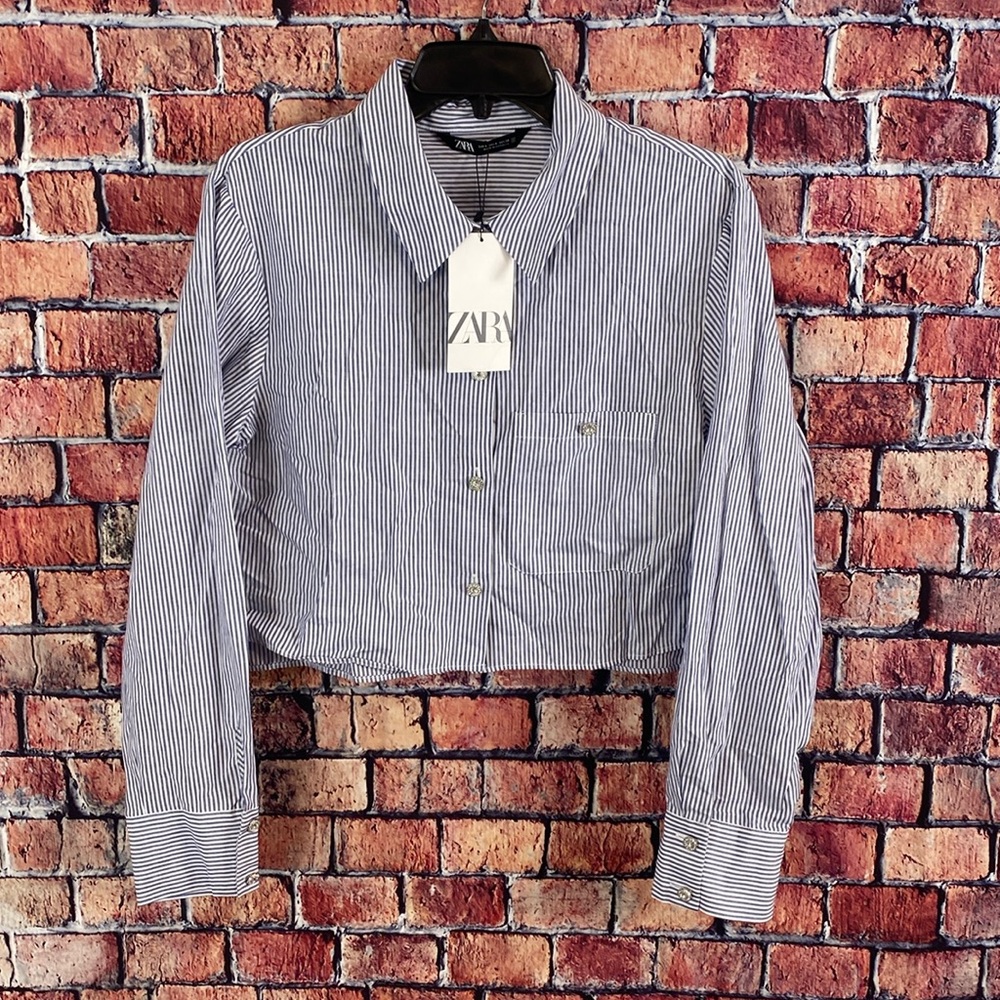 ZARA STRIPED SHIRT WITH RHINESTONE BUTTON
